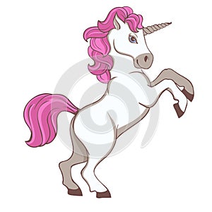 Cute white unicorn with pink tail and mane