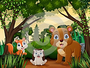 Cute wild animals cartoon in the jungle