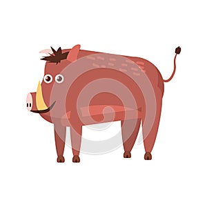 Cute wild boar, animal, trend, cartoon style, vector, illustration, isolated on white background