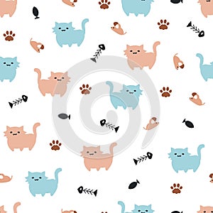 Cute Wild Cat Walkabout Fun Vector Pattern photo