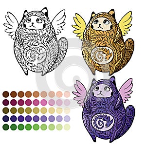 Cute winged cat for coloring