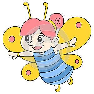 Cute winged pretty fairy lady, doodle icon image