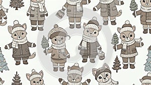 Cute Winter Animals Seamless Pattern