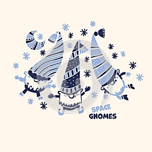 Cute winter gnomes, moon & stars. Christmas gnomes