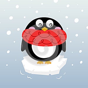 Cute winter penguin on sparkling iceberg