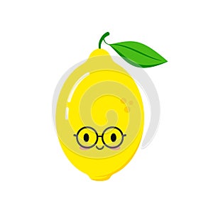 Cute wisdom lemon in eyeglases icon isolated on white background.