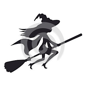 Cute witch flying on a broom vector illustration isolated white background