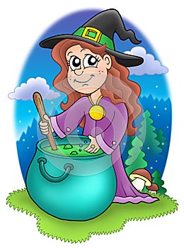 Cute witch with kettle