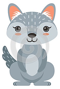 Cute wolf baby character. Cartoon forest animal