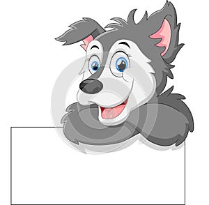 Cute wolf cartoon with blank sign