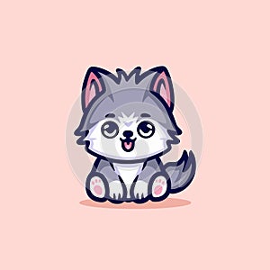 Cute Wolf Cartoon Mascot Animal Vector Logo Design illustration