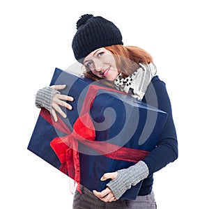 Cute woman with big present