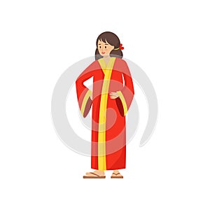 Cute woman in china national clothes, red color