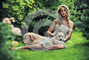 Cute woman with dogs