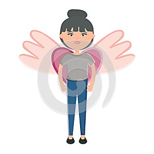 Cute woman with heart and wings character