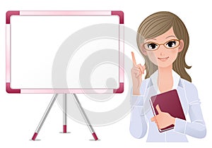 Cute woman lecturring beside white board