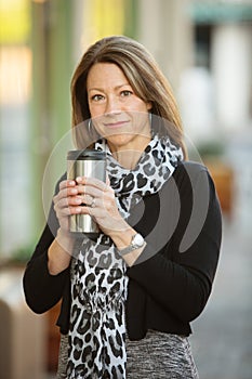 Cute Woman with Metal Flask