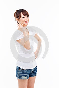 Cute woman with okay hand gesture