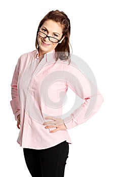 Cute woman in pink and glasses