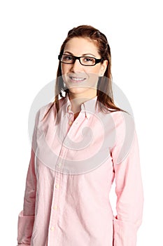 Cute woman in pink and glasses