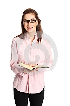 Cute woman in pink and glasses