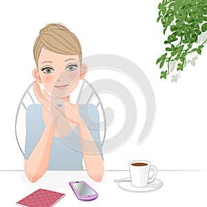 Cute woman relaxing at cafÃ© with smart phone