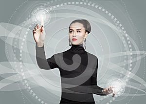 Cute woman using virtual display screen