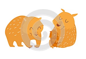 Cute wombats family. Vector illustration