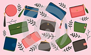 Cute women wallets vector collection fashion icon