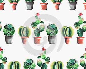 Cute wonderful mexican hawaii tropical green floral summer pattern of a colorful cacti in pots with flowers