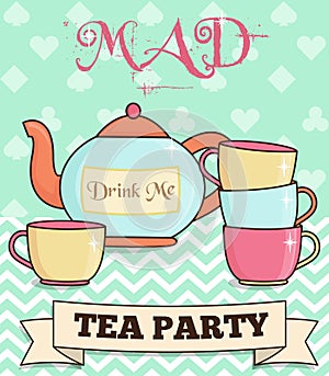 Cute wonderland mad tea party illustration