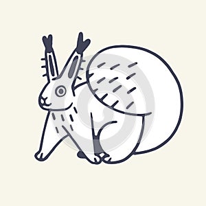 Cute woodland animal, fluffy little beast outline. Funny squirrel with furry tail, big tassels on ear. Wild forest
