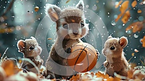 Cute Woodland Animals Playing Basketball In The Forest Adorable Moment