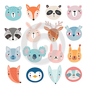 Cute Woodland characters, bear, fox, raccoon, rabbit, squirrel, deer, owl and others