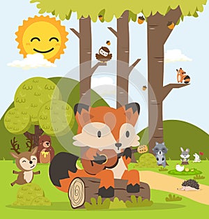 Cute woodland forest animals cartoon character