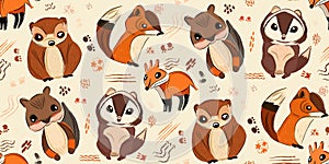 cute woodland forest animals seamless pattern