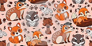 cute woodland forest animals seamless pattern
