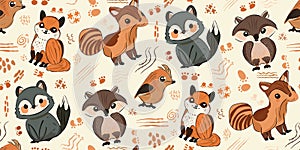 cute woodland forest animals seamless pattern