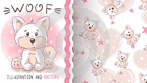 Cute woof dog - seamless pattern