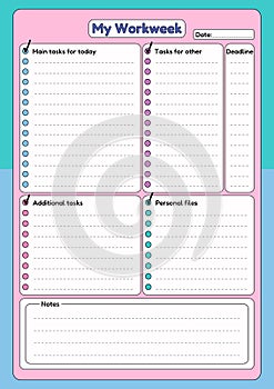 Cute Workweek Task Planner with Checklist and Notes photo