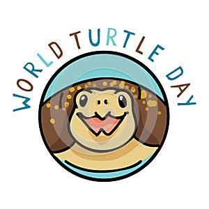 Cute world turtle day logo text cartoon vector illustration motif set