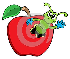 Cute worm in apple