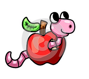 Cute Worm in an Apple