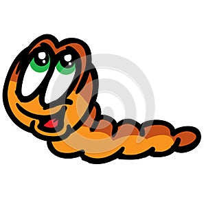 Cute worm character with big eyes, cartoon illustration, isolated object on white background, vector