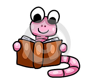 Cute Worm Reading a Book