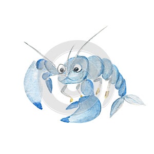Cute yabby isolated on white background. Watercolor hand drawn illustration. Perfect for kid card, decalls, wallpaper