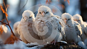 Cute yellow bird perching on branch, looking at camera generated by AI