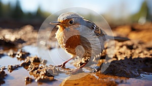 Cute yellow bird perching on branch, looking at camera generated by AI