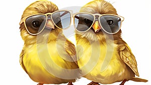 Cute Yellow Birds Wearing Sunglasses - Photoillustration By Kevin Mcneal photo