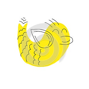 Cute yellow duck, vector illustration. Children`s rubber toy. Bird, doodles, hand-drawn. Vector illustration